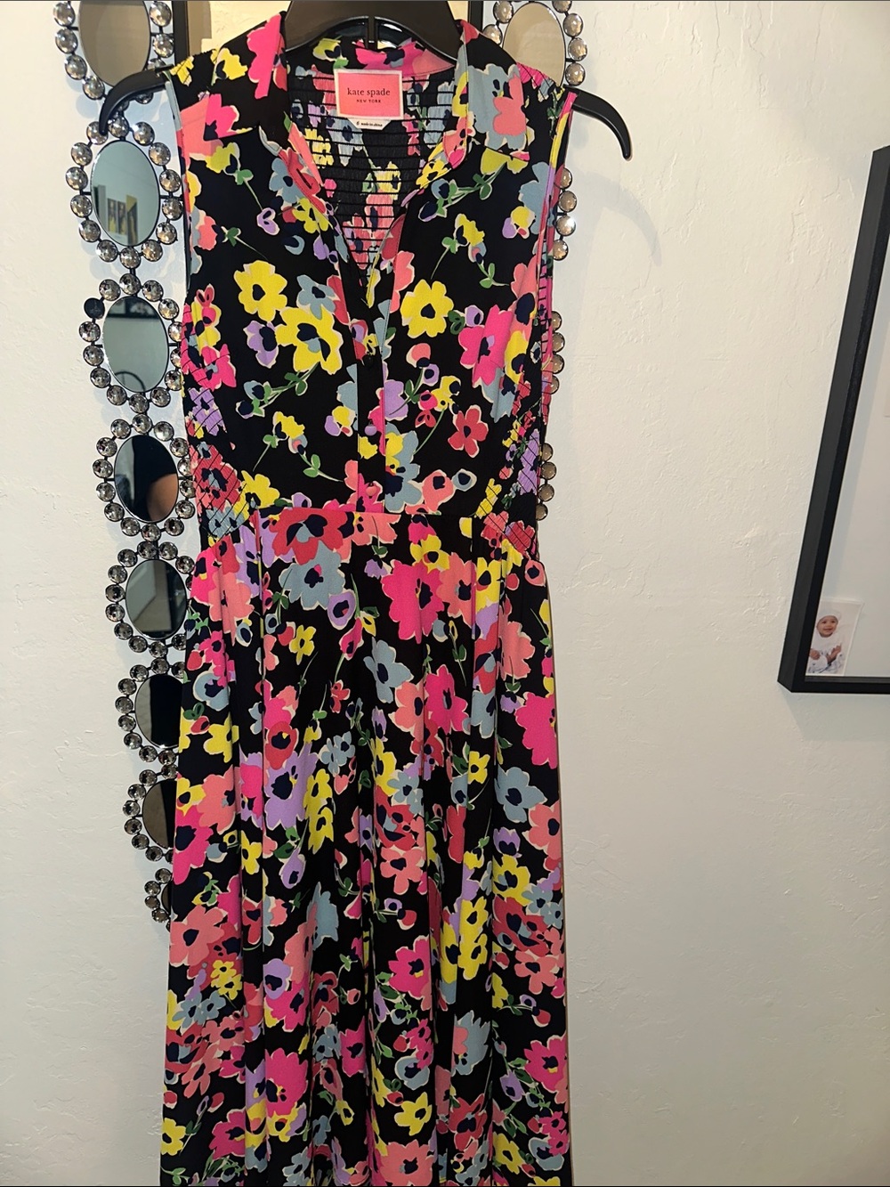 kate spade Black Floral Sleeveless Maxi Dress with Pink & Yellow Blooms